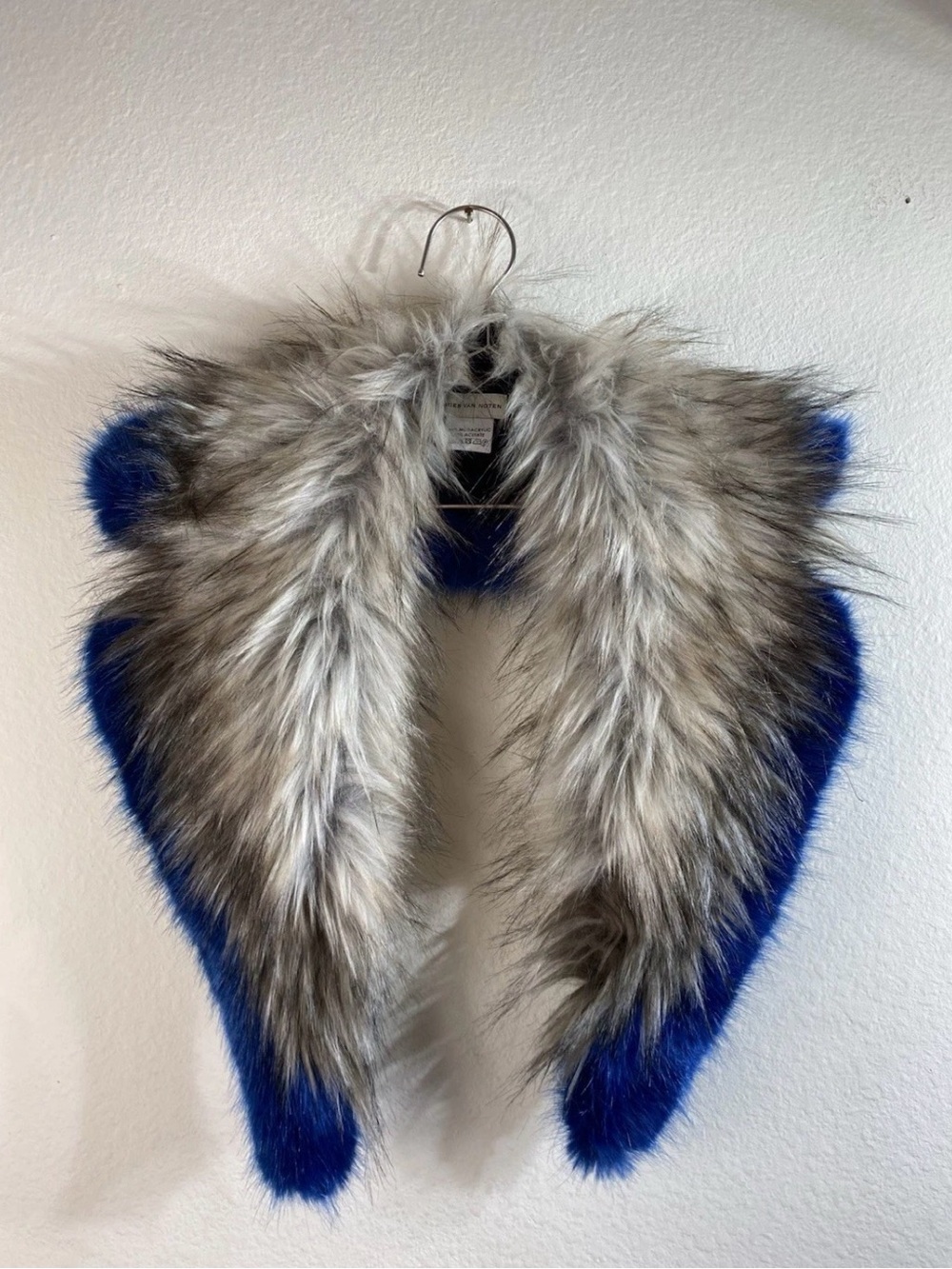 Dries Van Noten Silver Gray and Royal Blue Faux Fur Collar